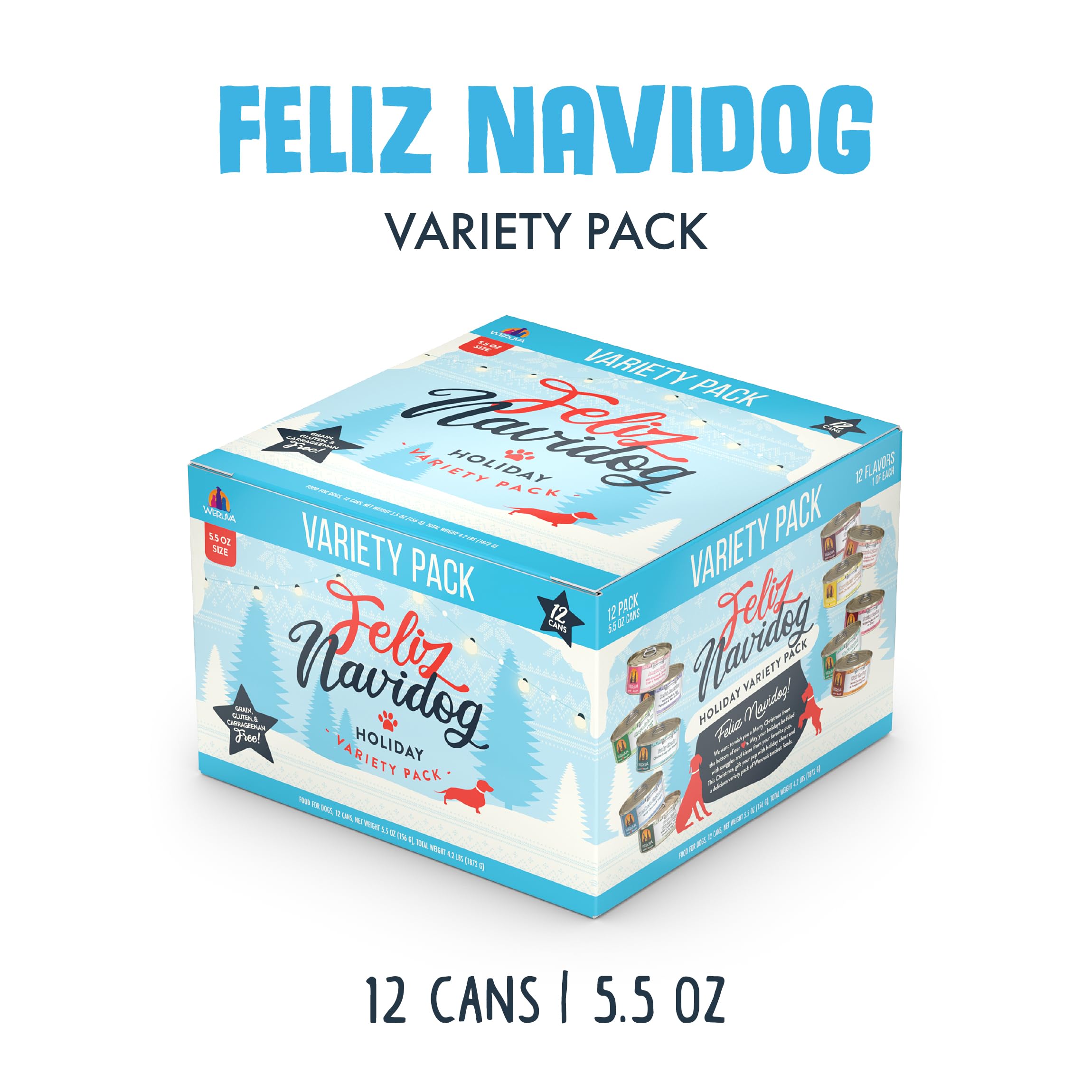 Weruva Classic Chien Feliz Navidog : étiquette nutrition claire, aidant au choix des repas.