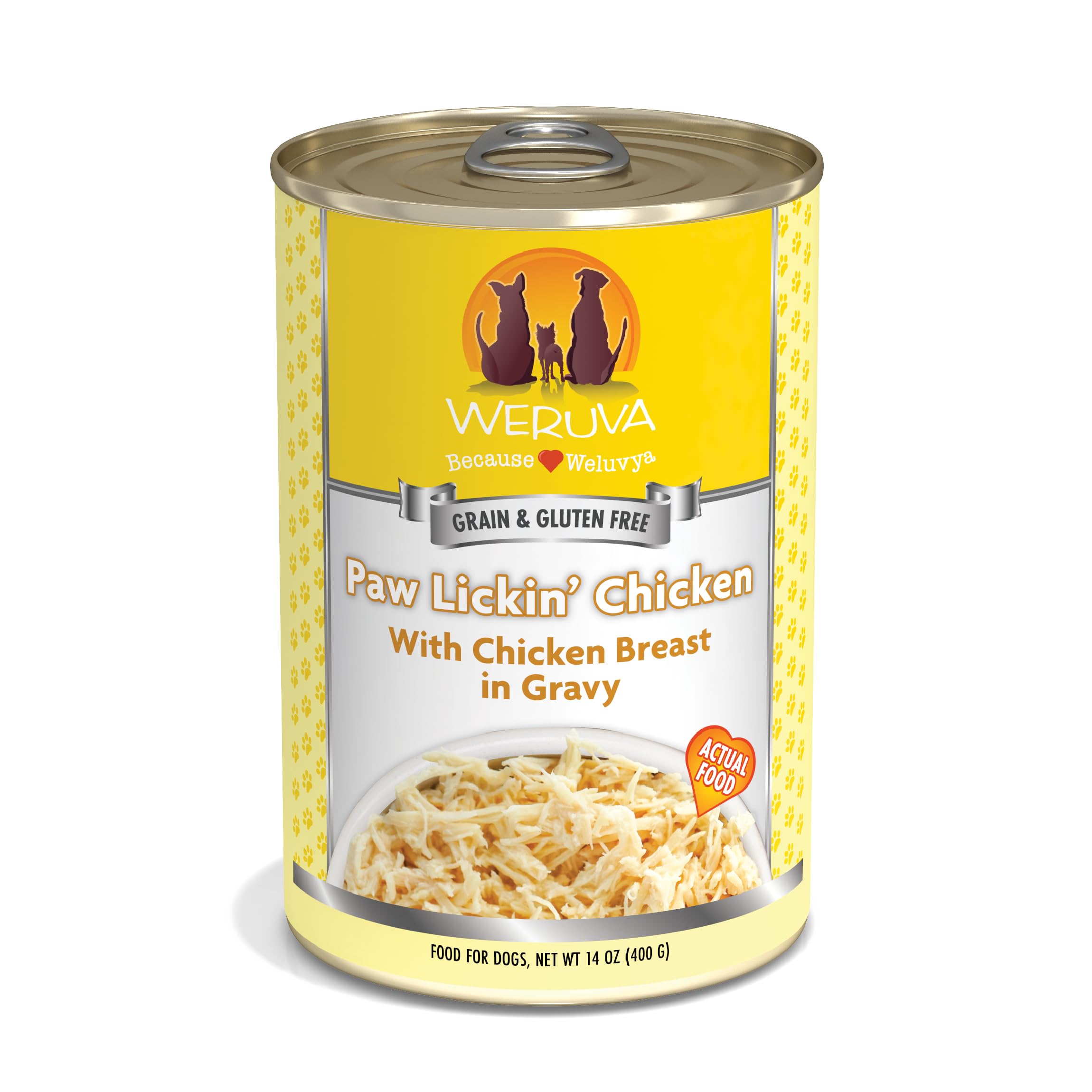 Weruva Classic Dog Food – boîte ouverte avec poulet blanc dans sauce, repas savoureux pour chien