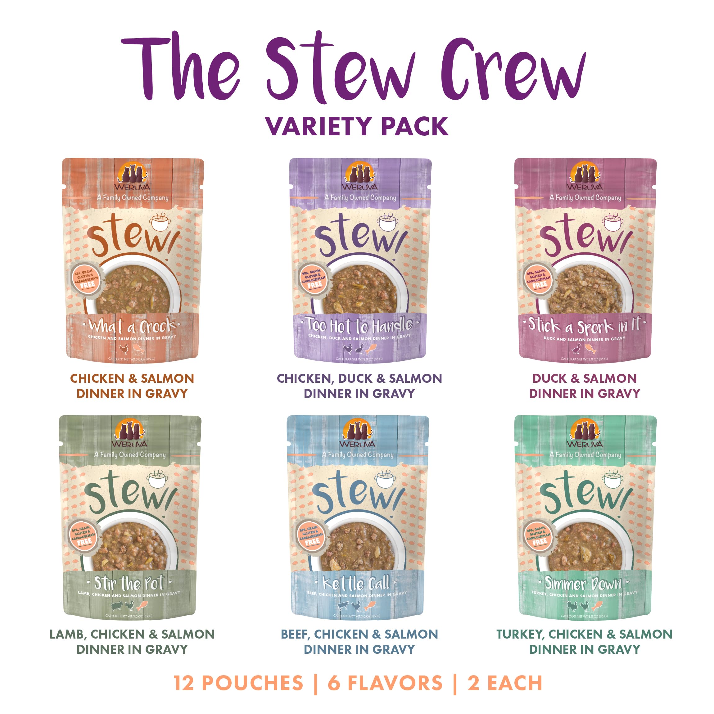Weruva Classic Stew Chat, variété de saveurs en sachets, repas équilibré.