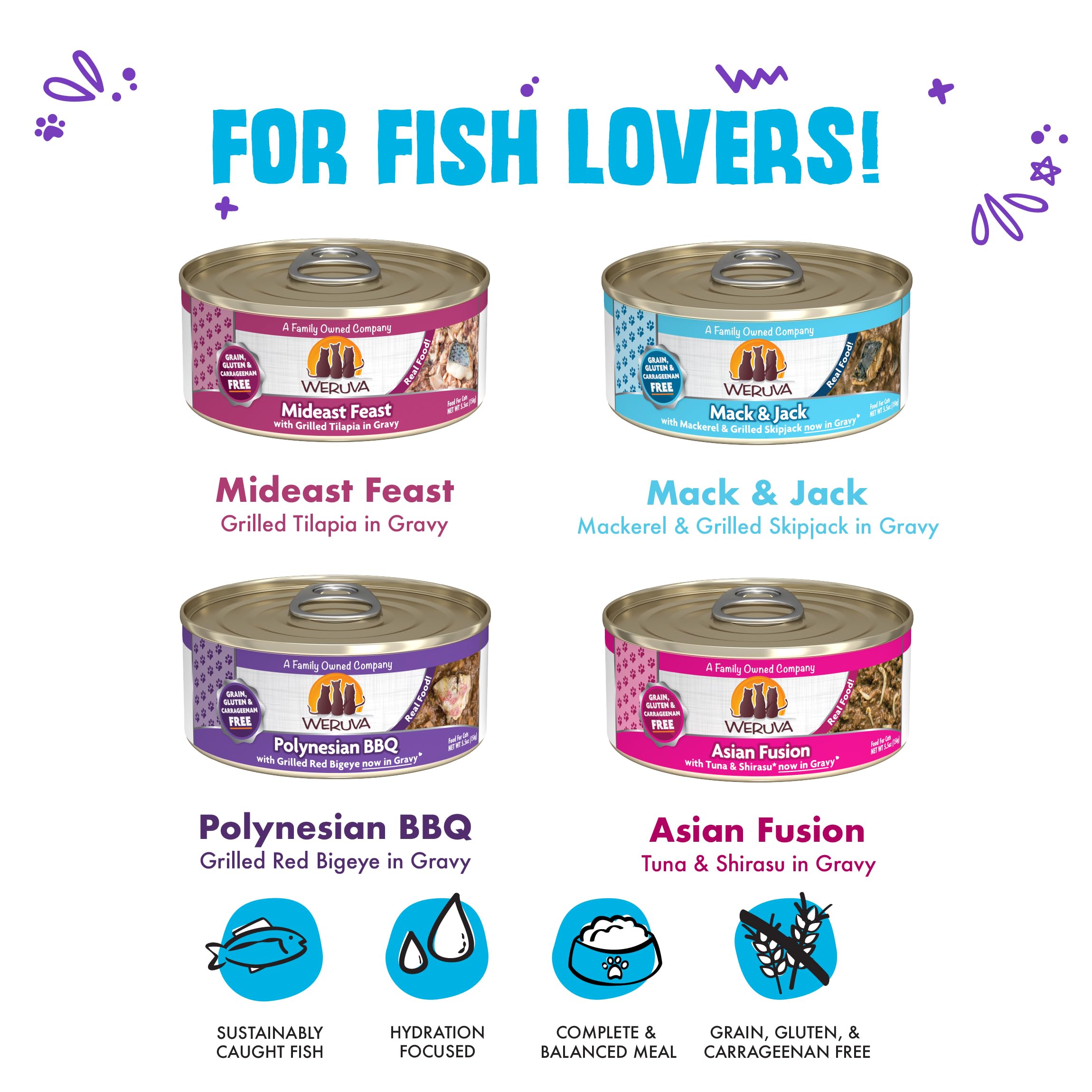Weruva Frisky Fishin' Friends Asian Fusion, boîte individuelle saveurs exotiques.
