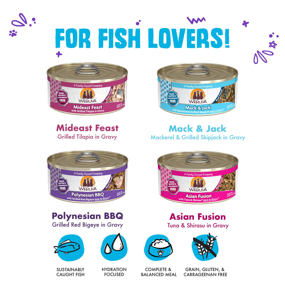 Weruva Frisky Fishin' Friends Asian Fusion, boîte individuelle saveurs exotiques.
