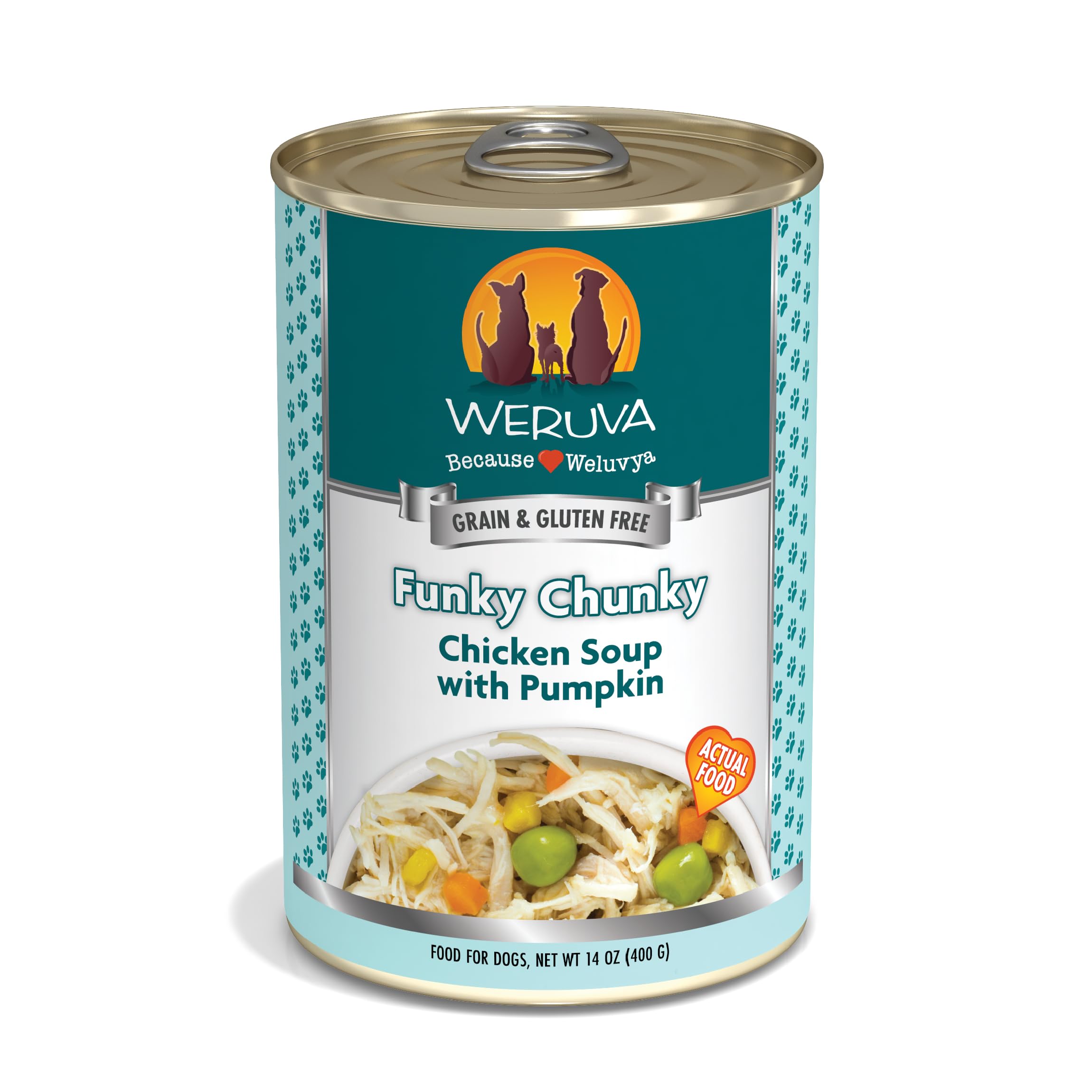 Boîte Weruva Funky Chunky Poulet-Soupe prête à nourrir votre chien.