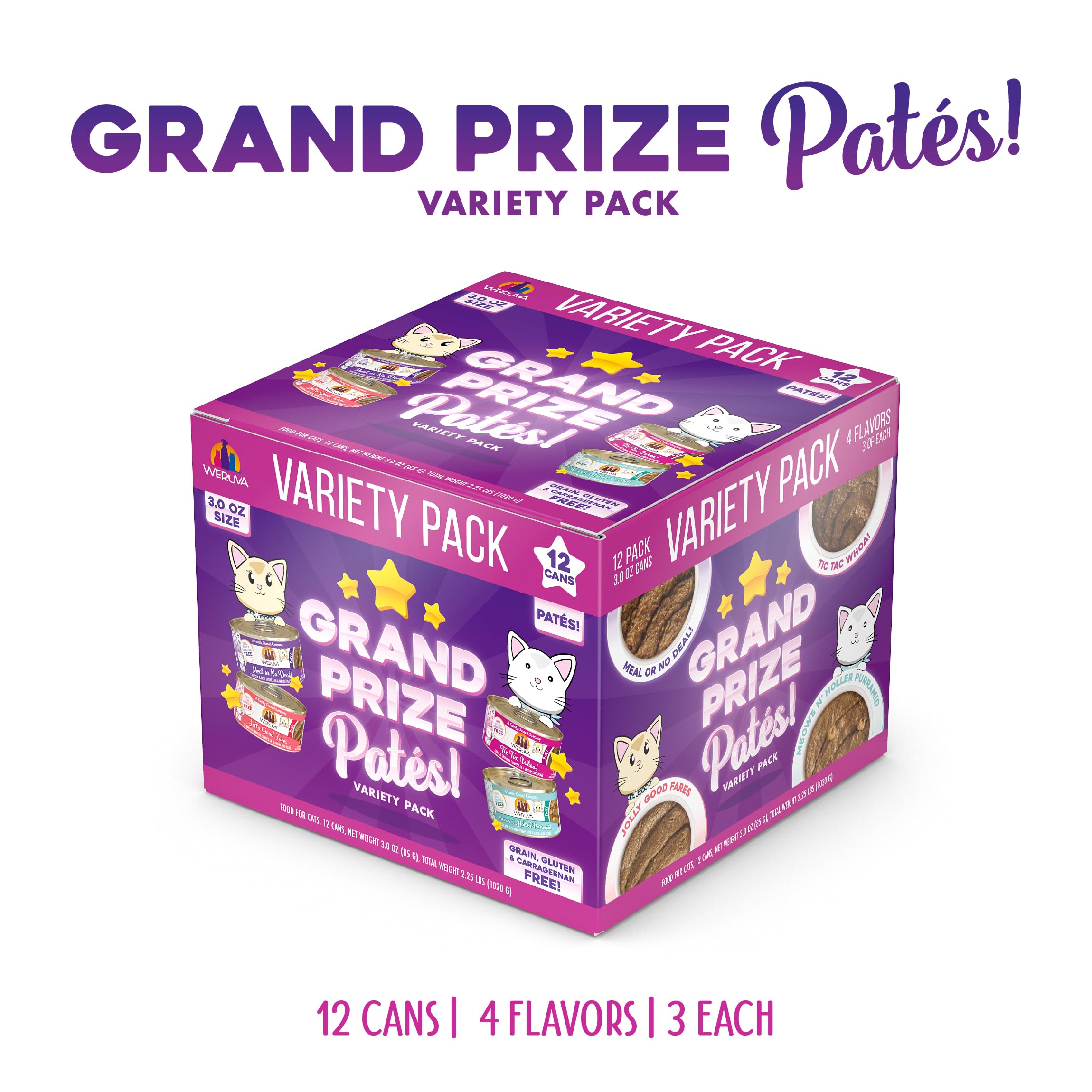 Weruva Grand Prize Pâtés variété trio: diversité de saveurs pour chats gourmands.