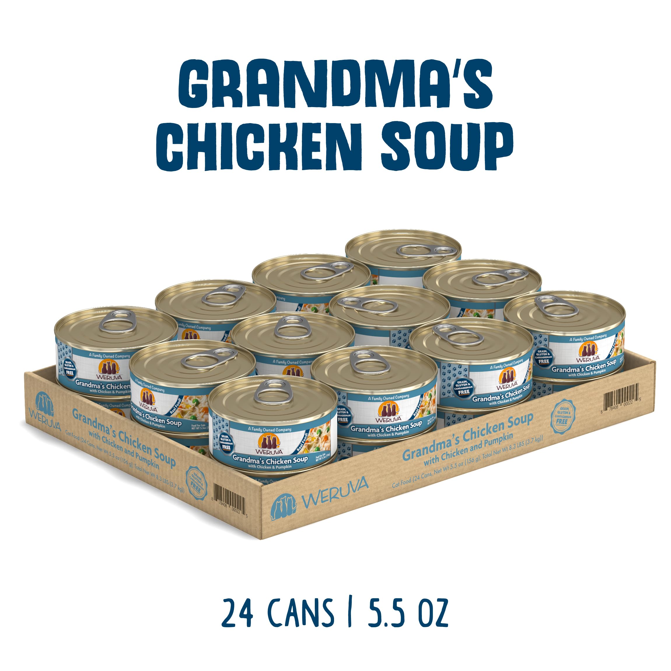 Morceaux de poulet dans la soupe Weruva Grand-mère pour chat.