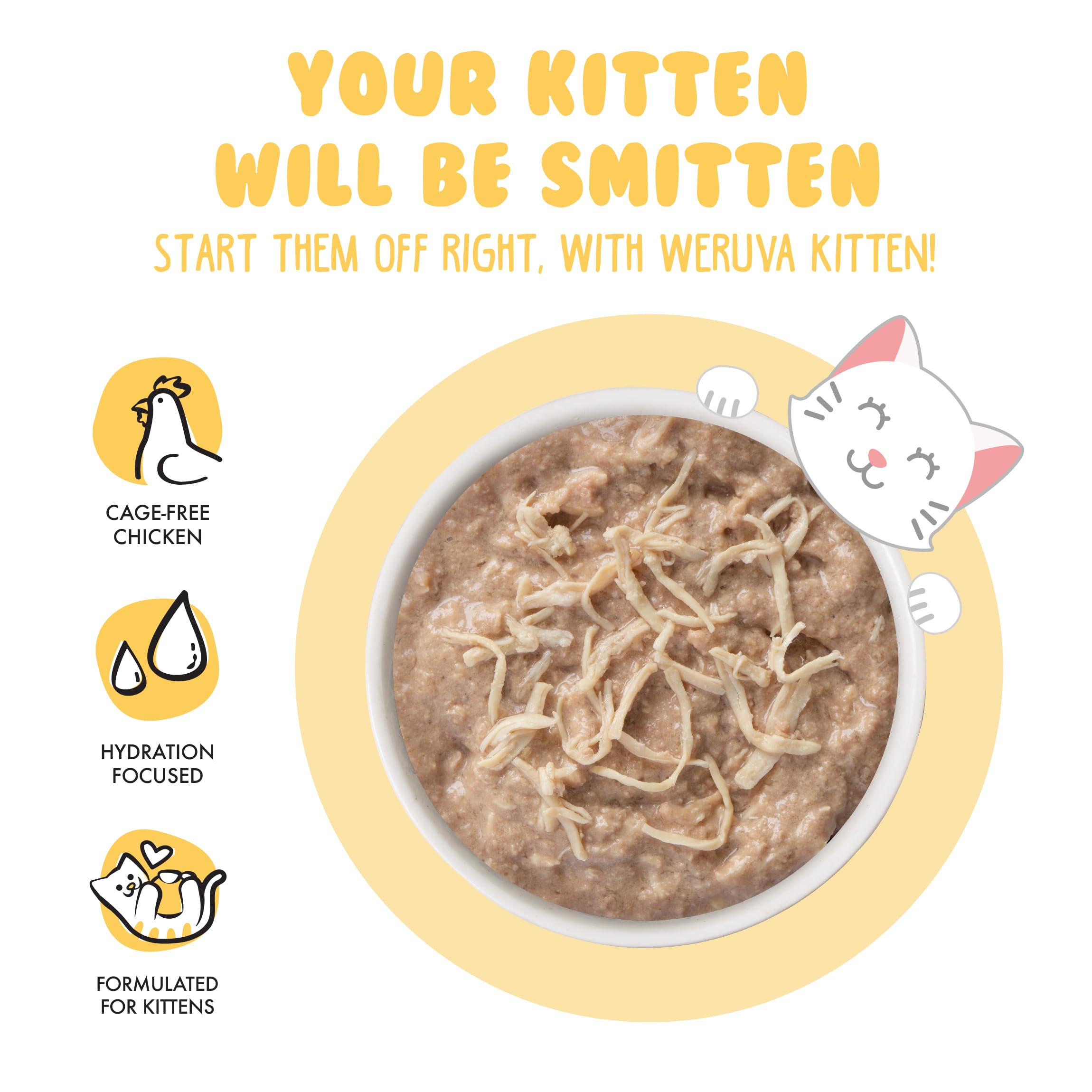Ingrédients de poulet de qualité par Weruva, idéal pour les repas quotidiens des chatons.