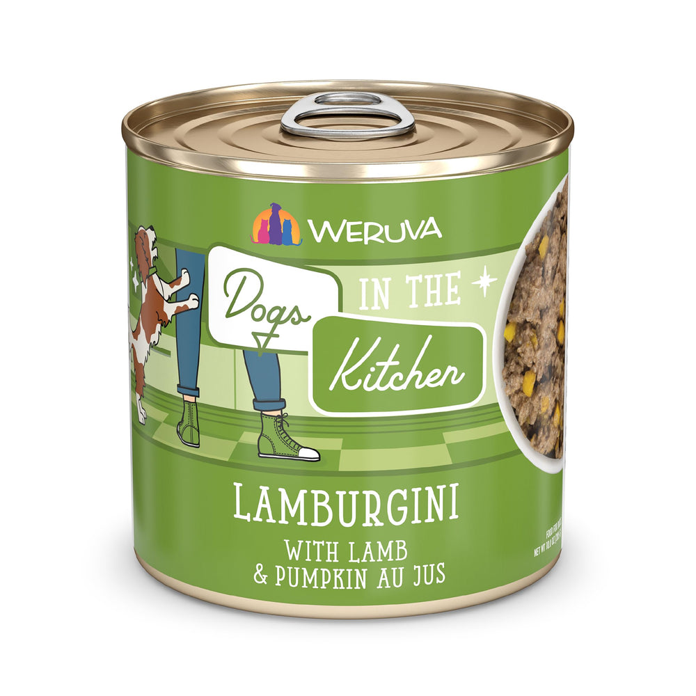 Weruva Lamburgini - boîte 10oz en vedette pour un repas humide savoureux.