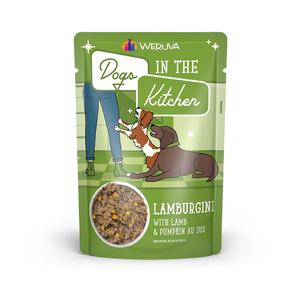 Weruva Lamburgini: sachet 2,8oz pack 12, repas humide pratique.