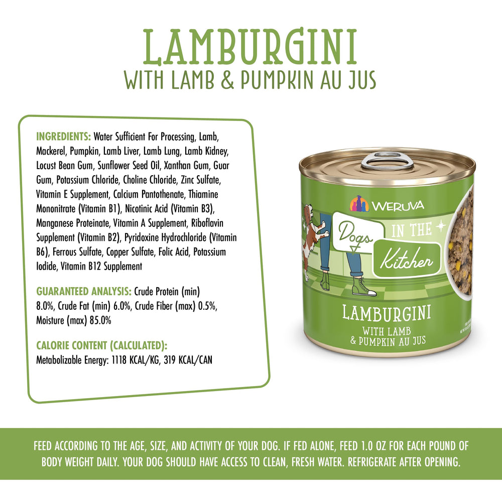 Weruva Lamburgini - sans céréales, image démontrant composition propre.