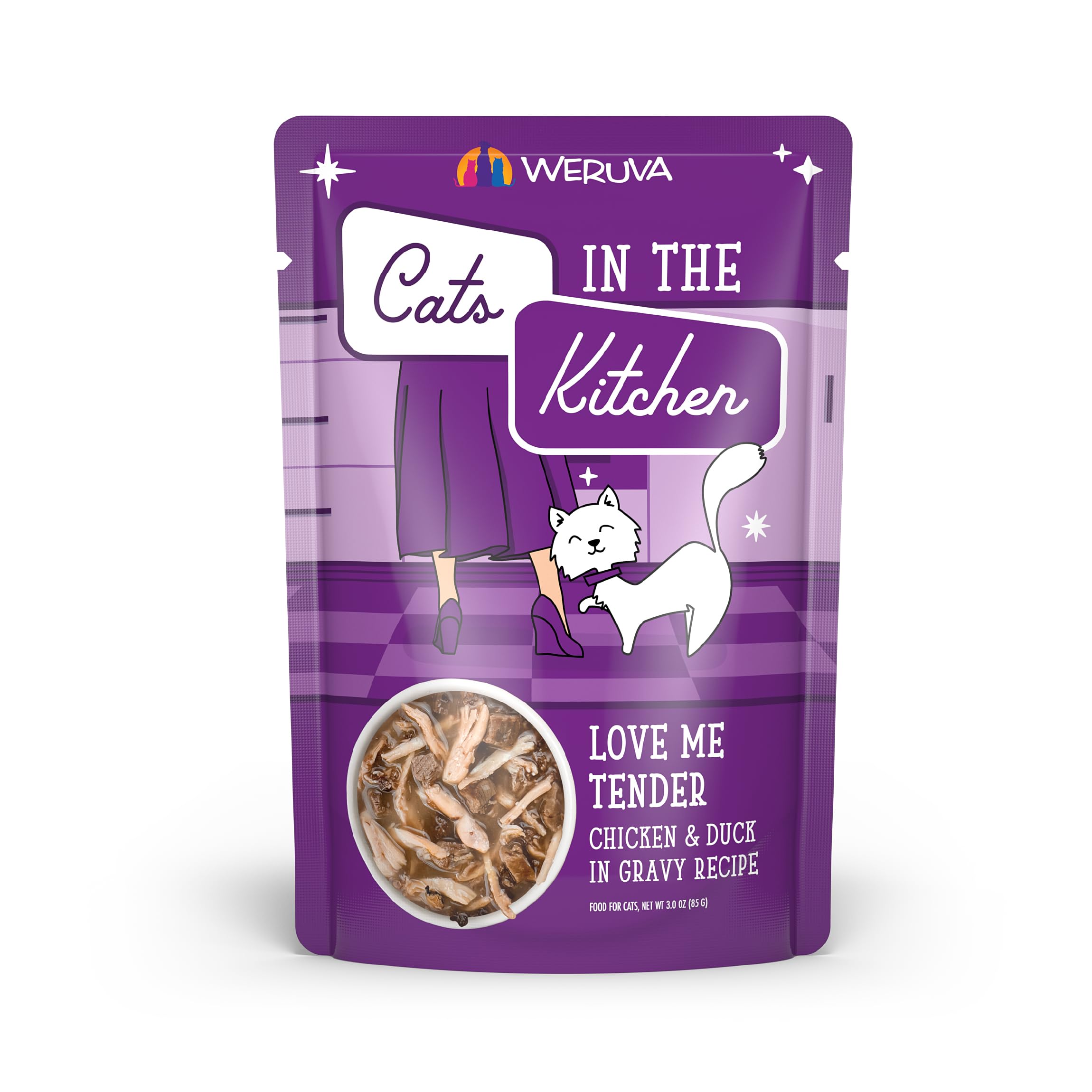 Weruva Love Me Tender, poulet et canard dans sauce, pratique repas.