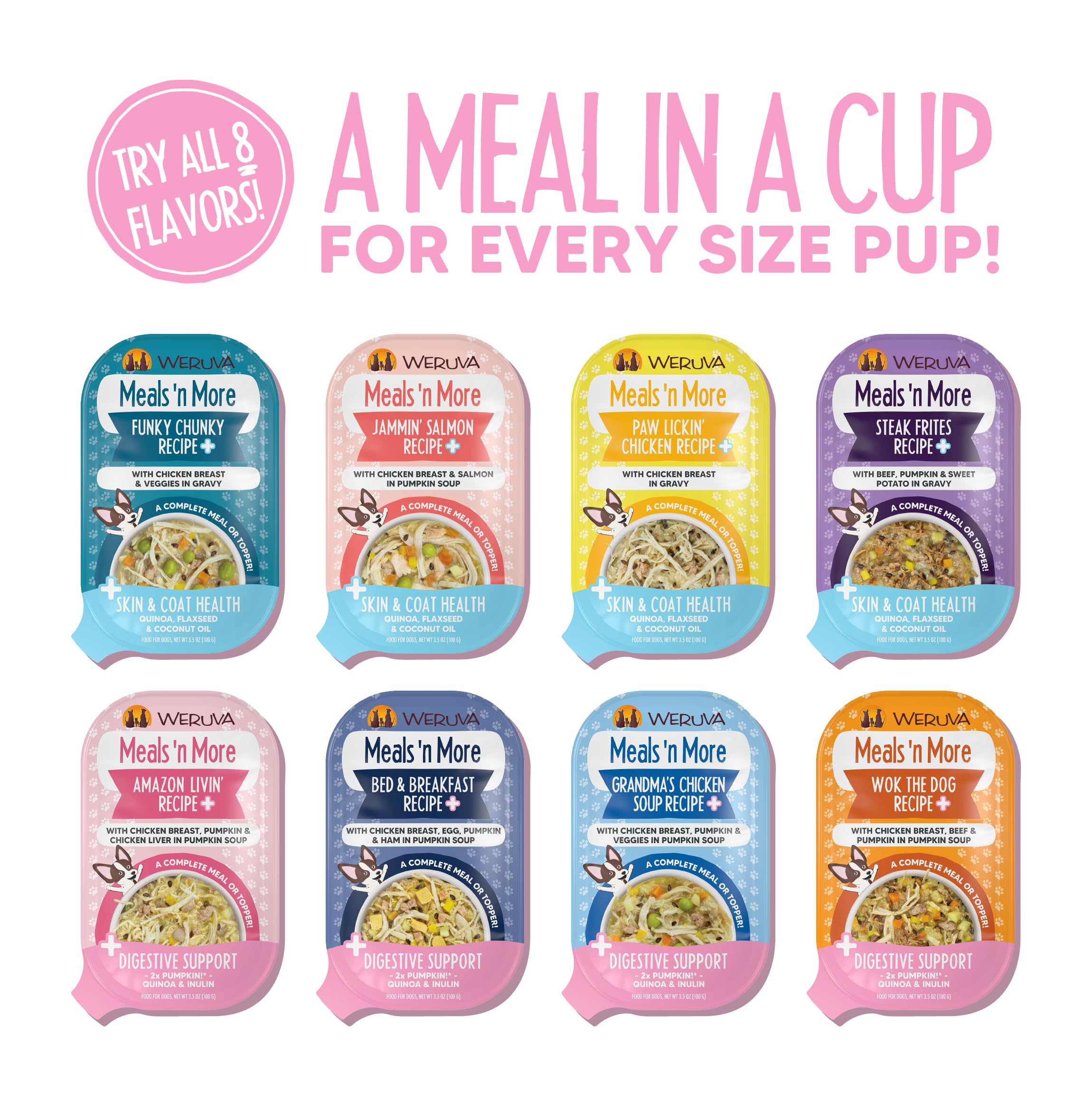 Weruva Meals n More: sauce crémeuse et ingrédients clairs, bénéfice pratique pour portions contrôlées.
