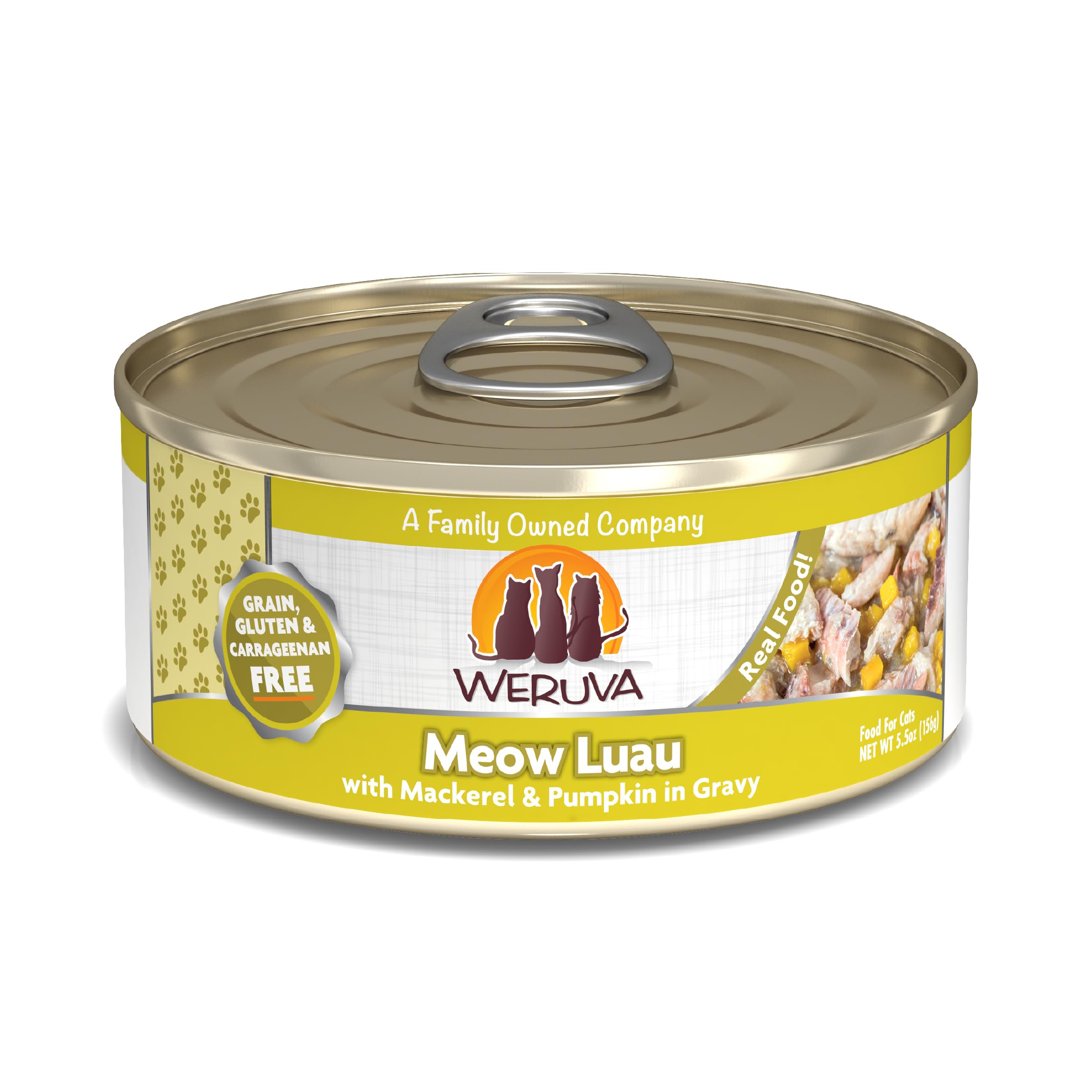 Weruva Meow Luau maquereau-potiron-sauce: texture appétissante et hydratation féline.