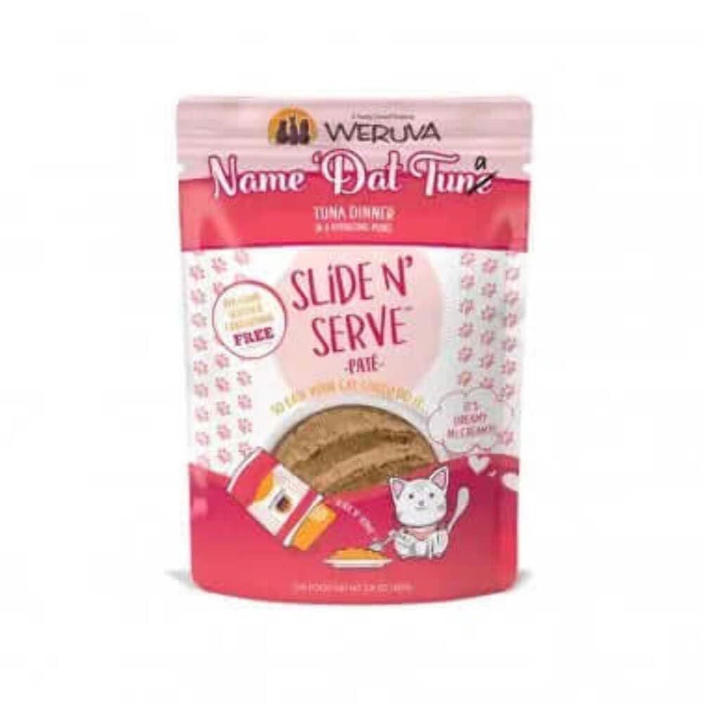 Weruva Name Dat Tuna Pâté dans un sachet Slide N Serve, repas pratique et appétent pour chat.
