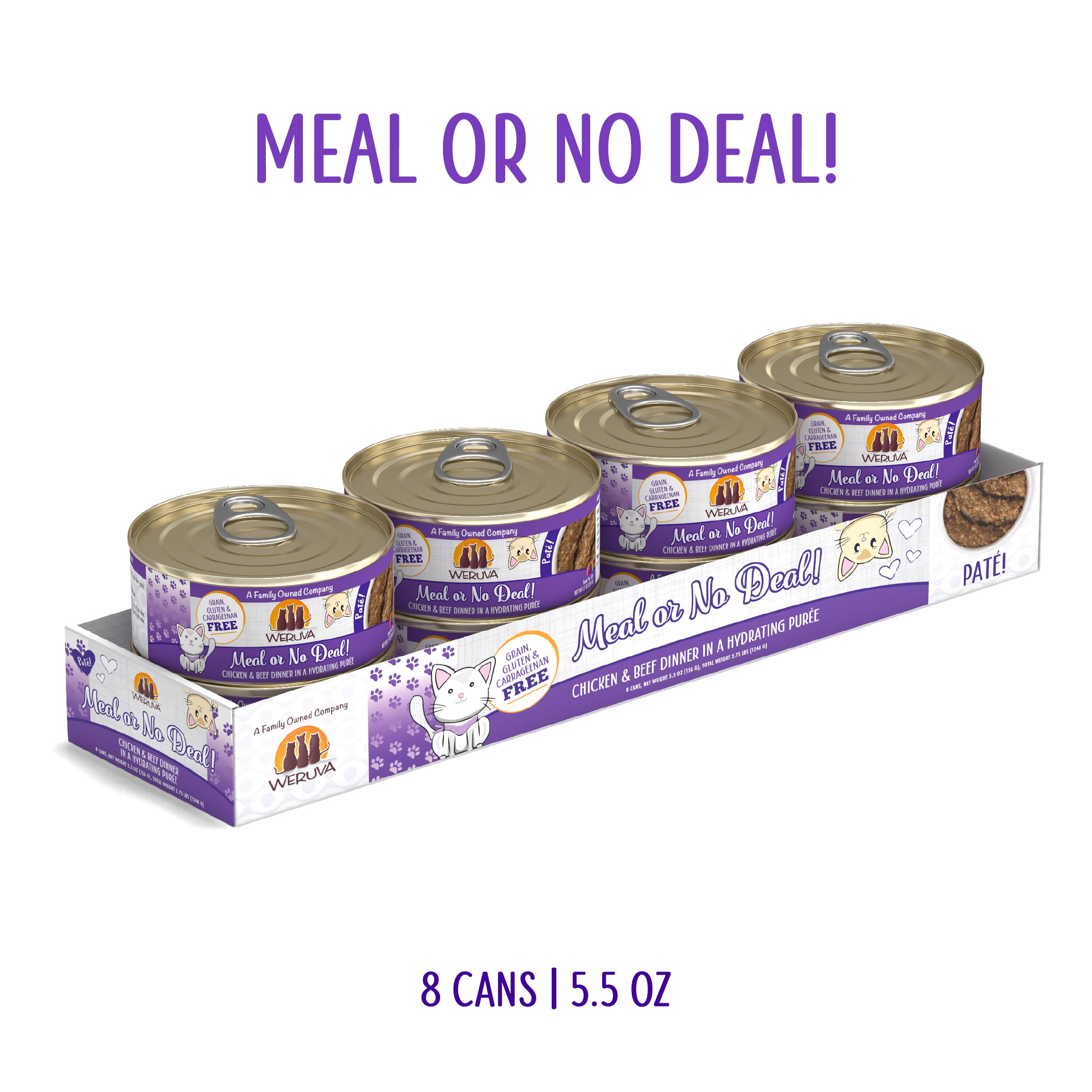 Pâté Weruva prêt à servir, service rapide et portions précises.