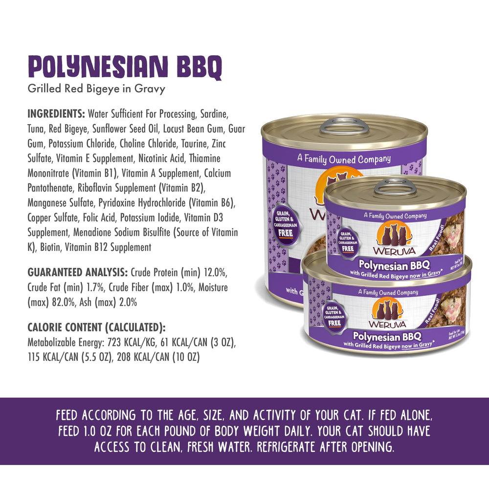 Weruva Polynesian BBQ Bigeye Rouge - Sauce nappante, facilité de service pour repas félin.