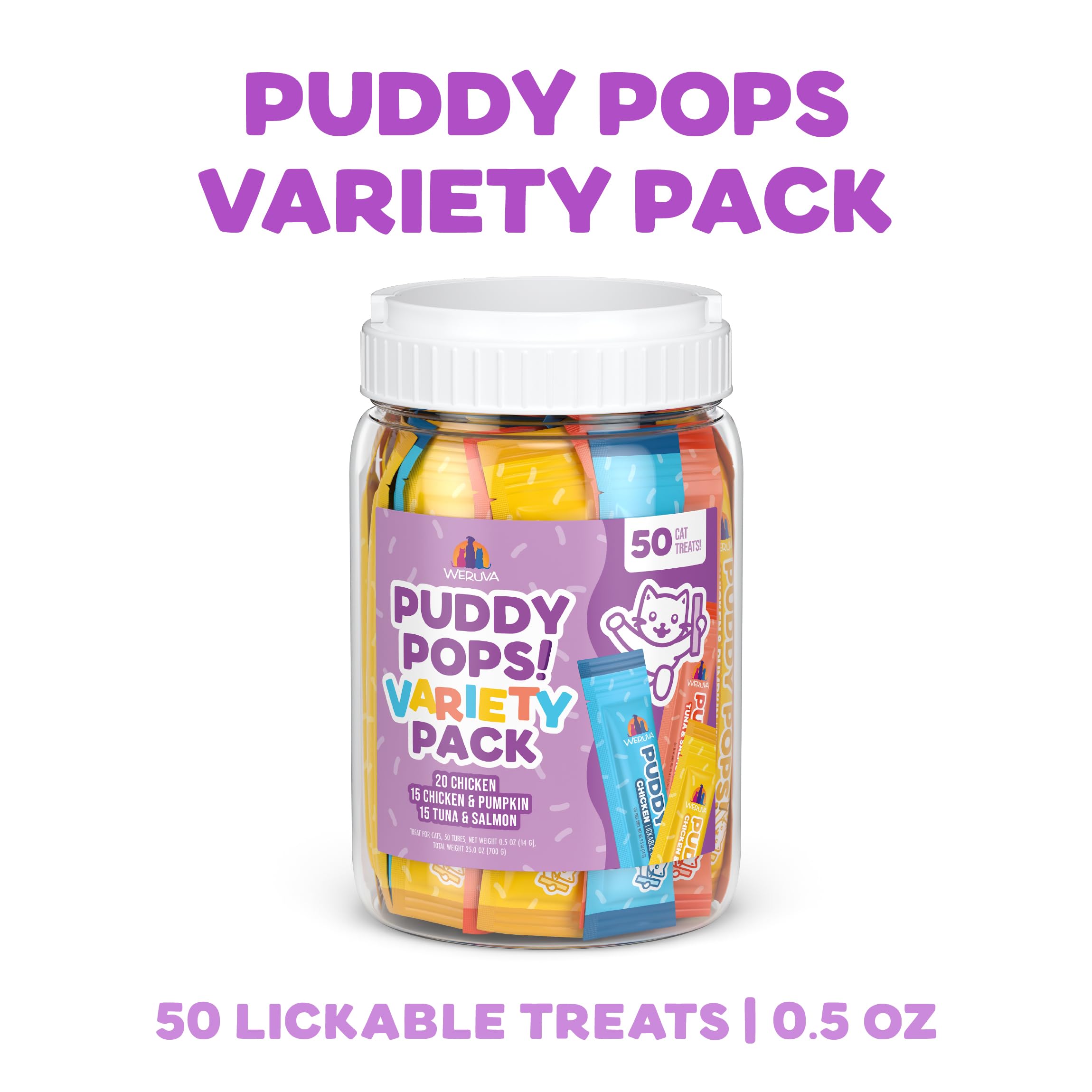 Weruva Puddy Pops – saveurs poulet et thon pour stimuler l'appétit du chat.