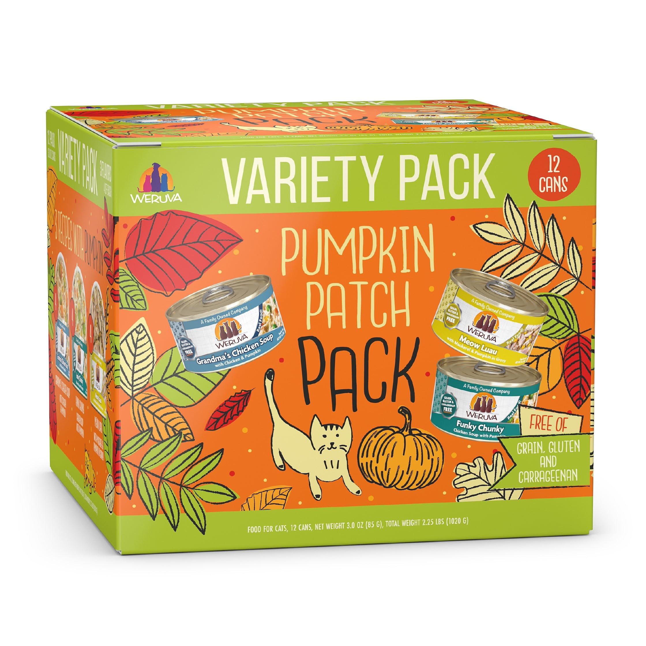 Weruva Pumpkin Patch Pack – boîte 3oz, variété féline pour digestion et appétit naturels.