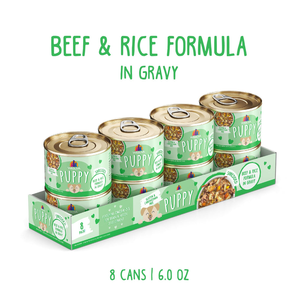Weruva Puppy boeuf et riz en sauce: hydratation quotidienne et goût appétissant.