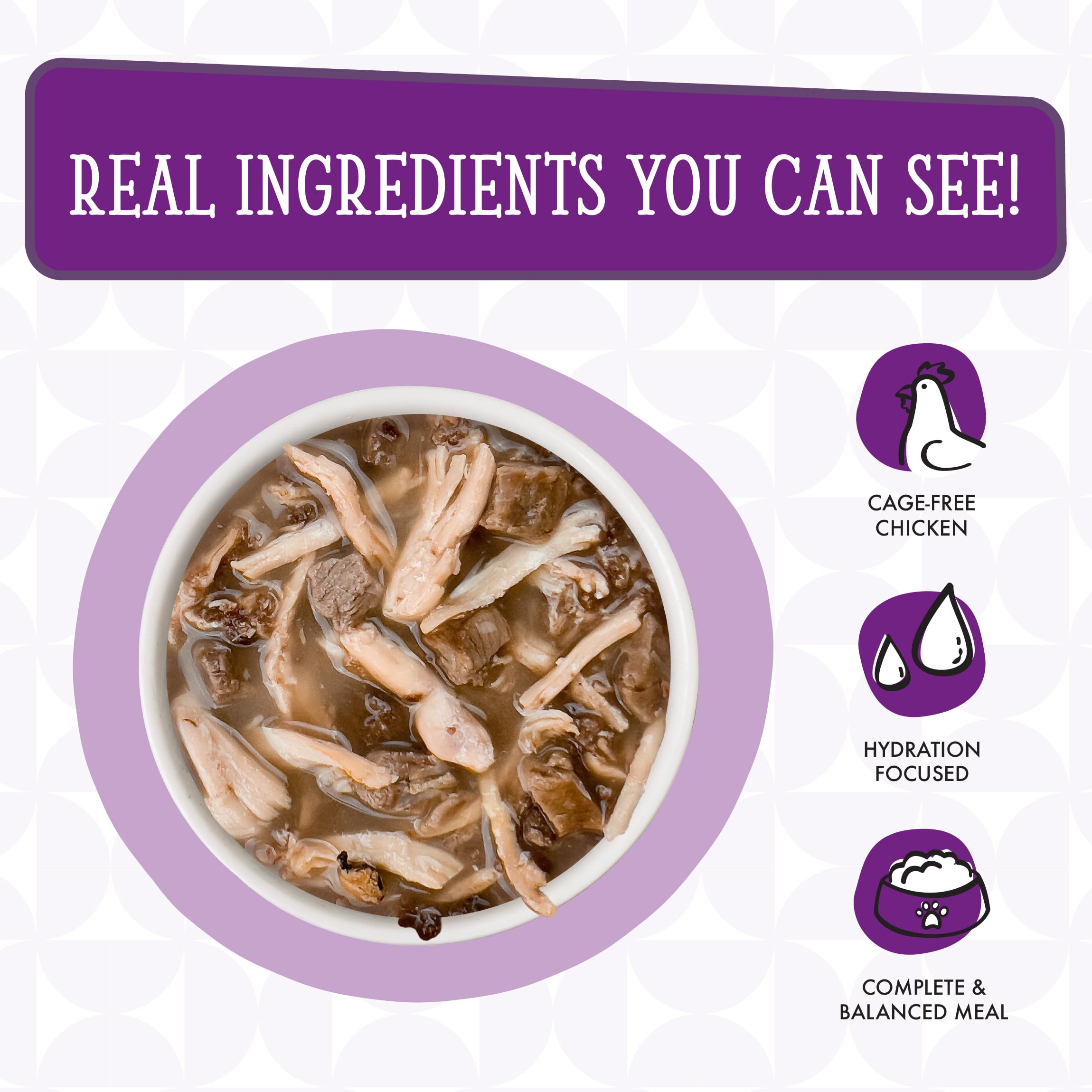 Portions Weruva de 3oz, sachets pratiques pour repas quotidiens.