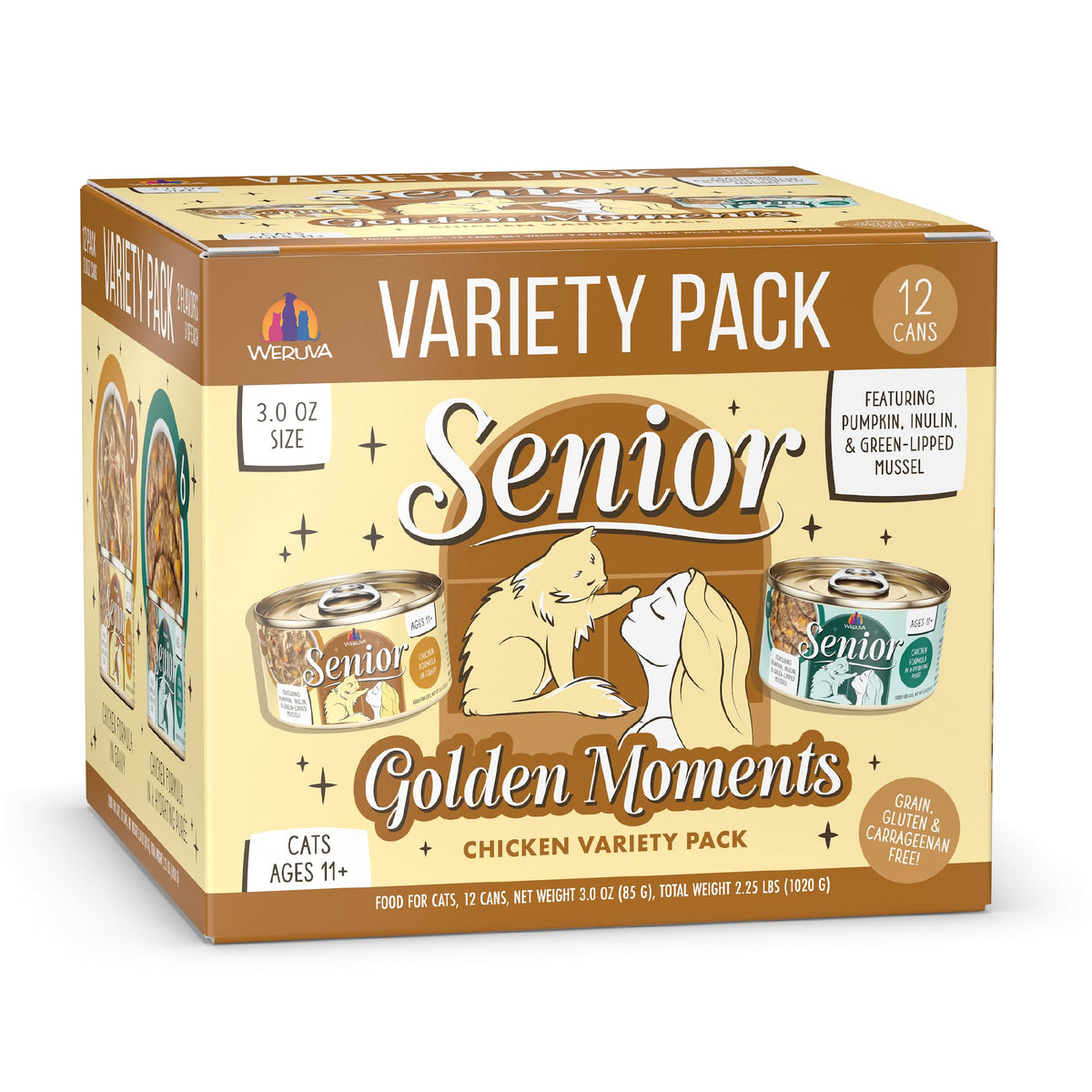 Weruva Senior Chat boîtes 3oz en pack12, purée hydratante facilite l’alimentation.