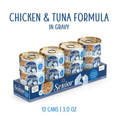 Weruva Senior chat – morceaux poulet blanc sans os en sauce, texture tendre.