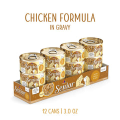 Étiquette et emballage Weruva Senior Chat en gravy, prêt à servir.