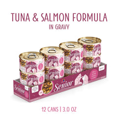 Weruva Senior Chat Tuna-Saumon-Gravy-Ouverture: service pratique et hydratation naturelle