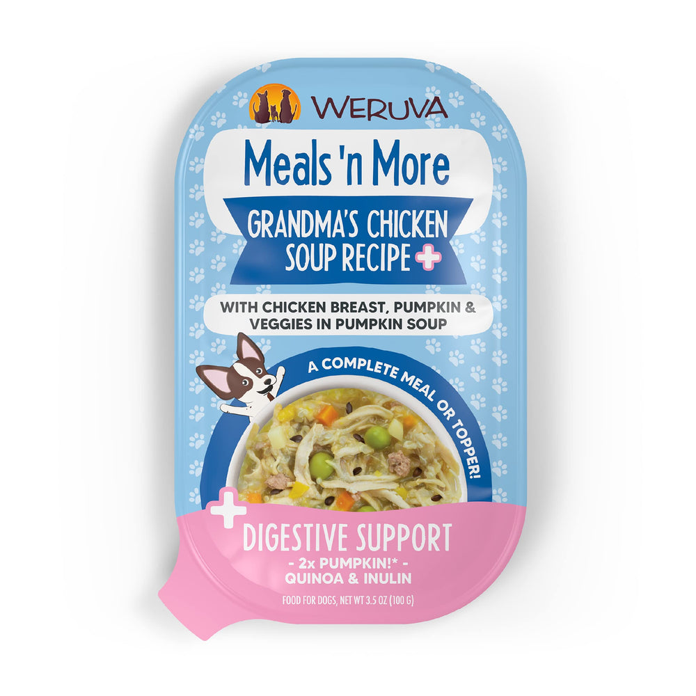 Soupe au poulet de grand-mère Weruva emballage prêt à servir, pratique quotidienne.