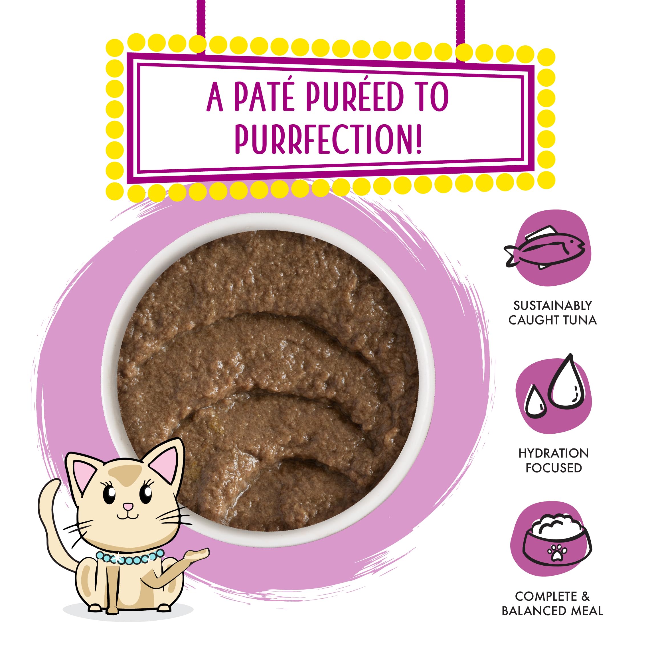 Texture onctueuse du pâté Weruva Tic Tac Whoa, thon et saumon.