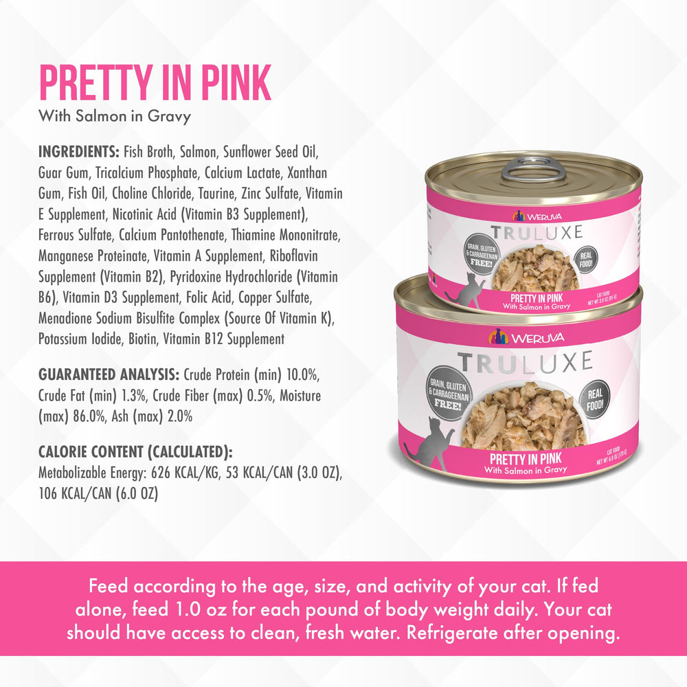 Weruva TruLuxe Pretty in Pink, étiquette premium et design soigné.