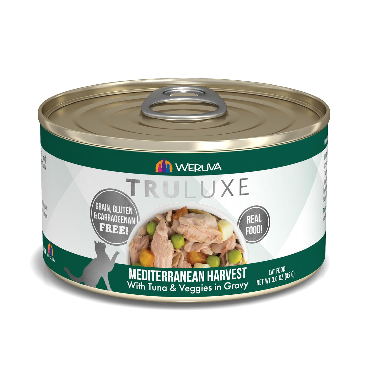 Weruva TruLuxe Méditerranée Récolte, thon entier en sauce, repas premium pour chat.