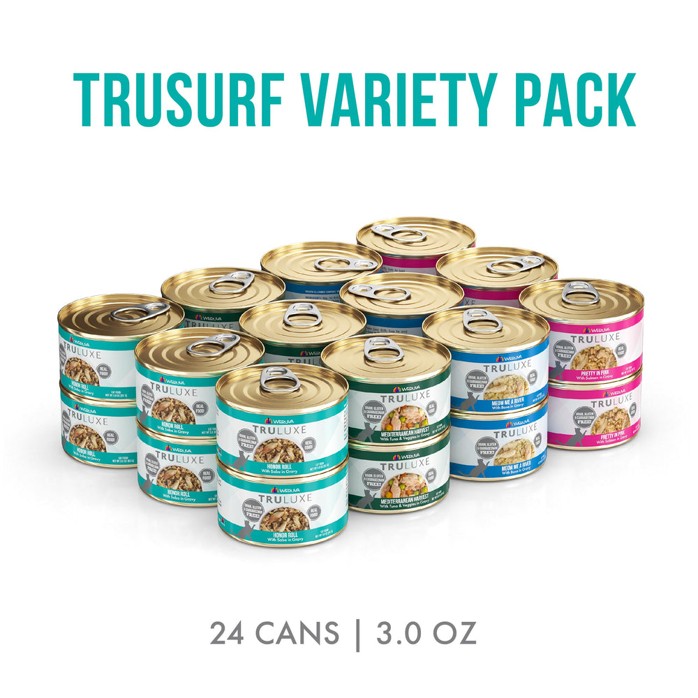 Weruva Truluxe TruSurf mediterranean-harvest 3oz, boîte sans volaille, parfait pour varier les repas.