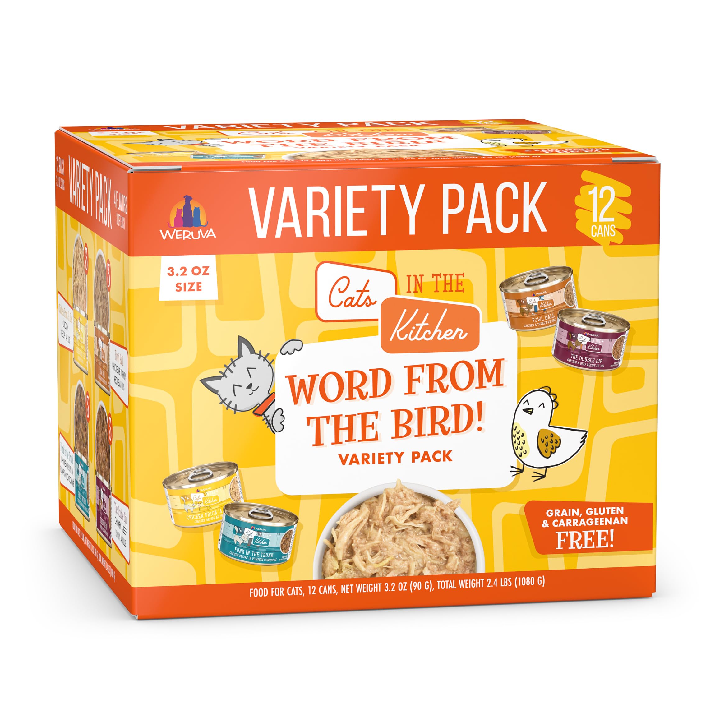Weruva Word From The Bird : pack varié de boîtes 3,2 oz pour chats.