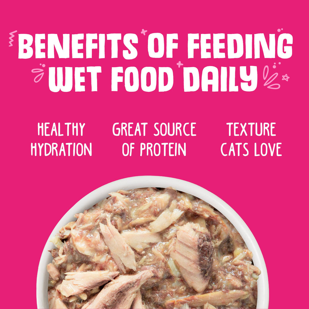 Étiquette sans céréales, sans gluten et sans carraghénane de Weruva Wowzer Meowzer.