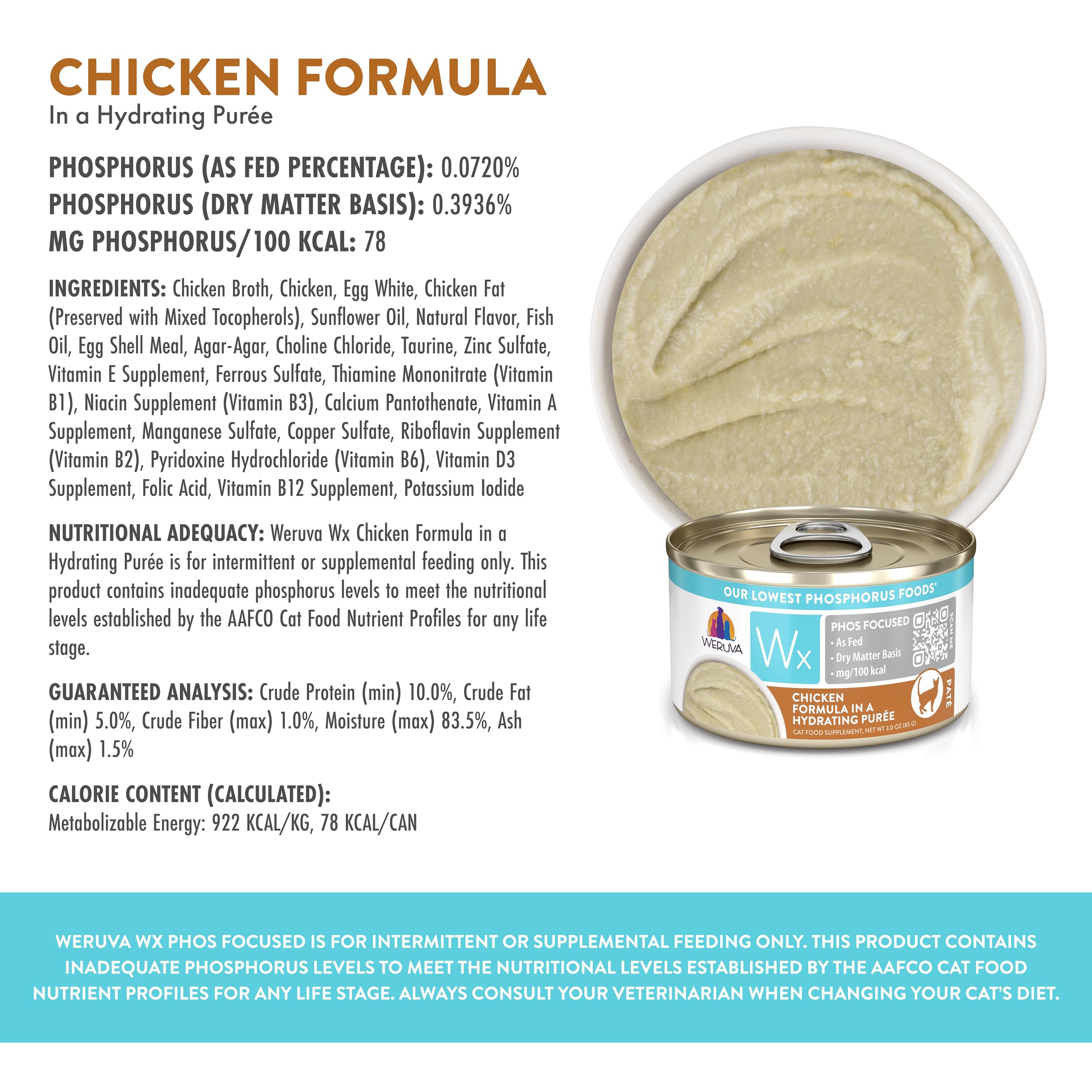 Weruva Wx Phos Focused faible phosphore pour un équilibre nutritionnel adapté.