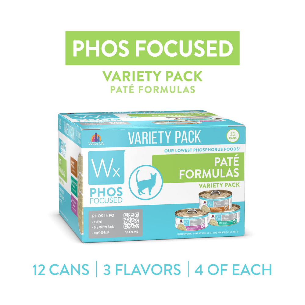 Weruva Wx Phos Focused Pate: boite ouverte avec etiquette et informations nutritionnelles