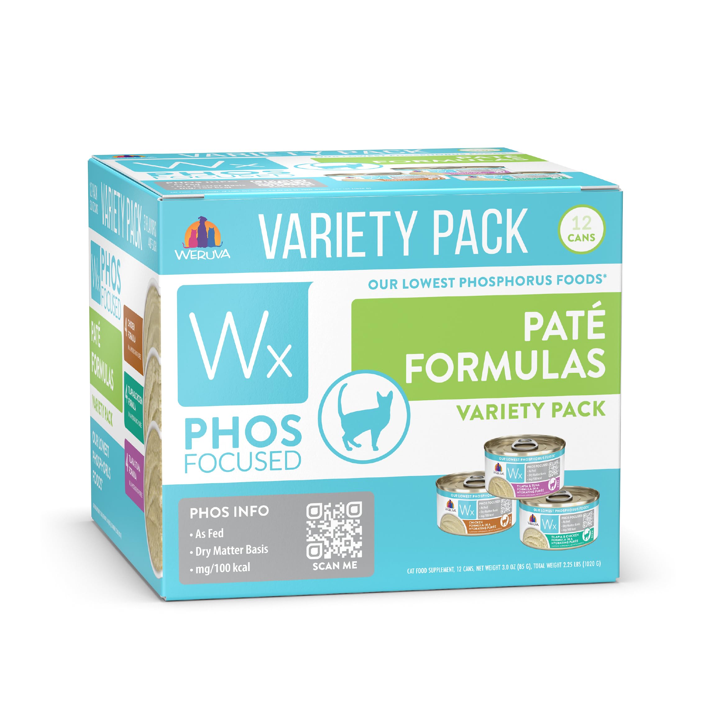 Pack Weruva Wx Phos Focused pâté en 12 boîtes 3oz, pratique et varié.