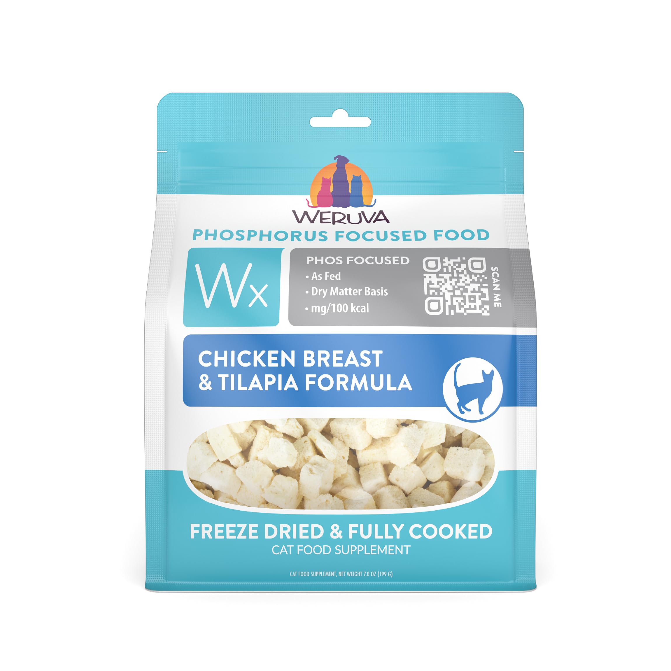 Weruva Wx Phos Focused: poitrine de poulet sans peau et tilapia lyophilisée, prêt à servir.