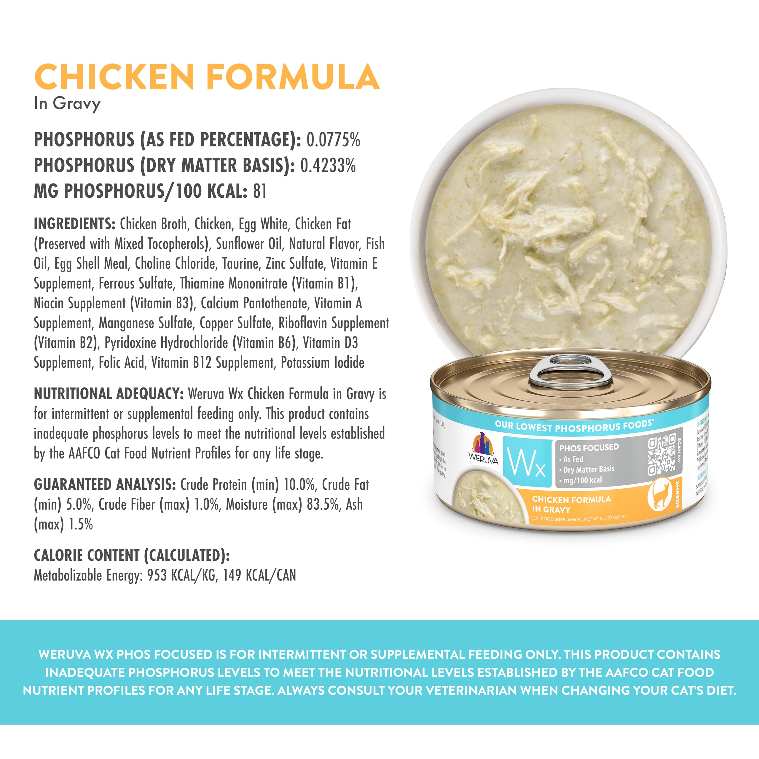Weruva Wx Phos Focused poulet en sauce – texture humide et appétissante.