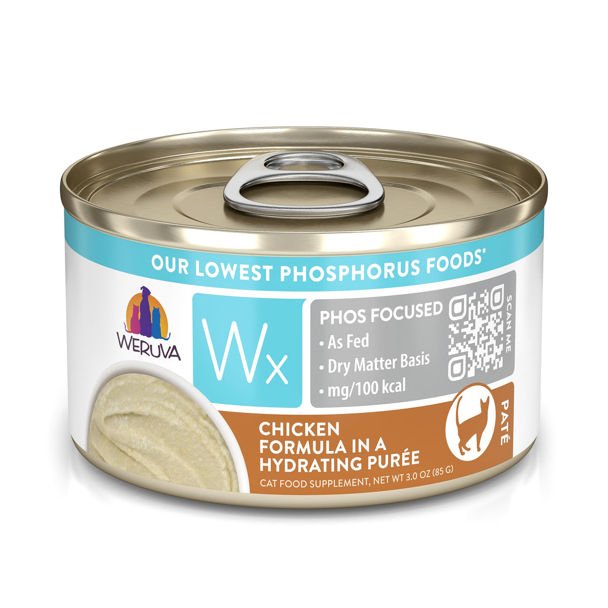 Weruva Wx Phos Focused poulet purée hydratante pour chat actif.