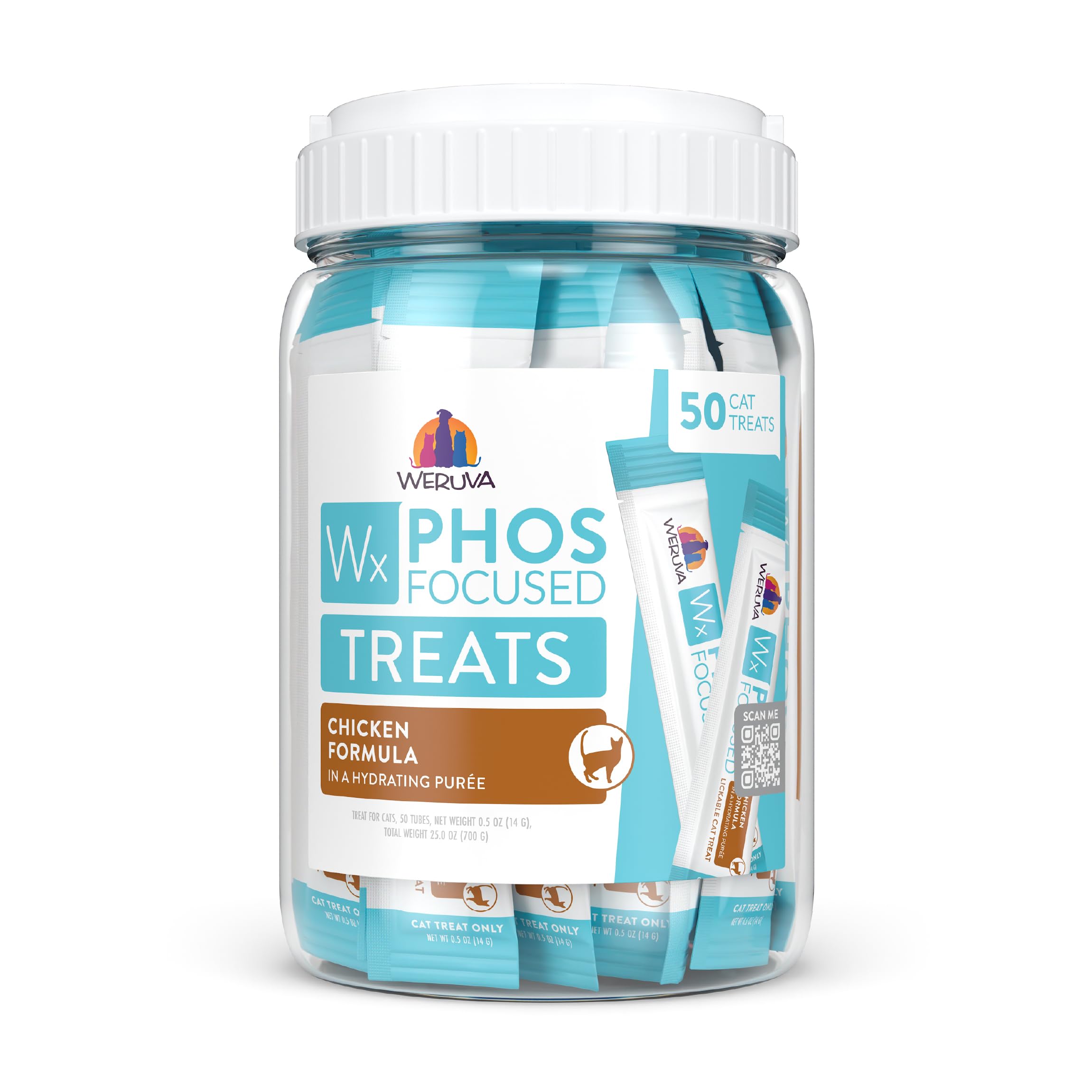Friandise Weruva Wx Phos Focused au poulet en tube, portion pratique.