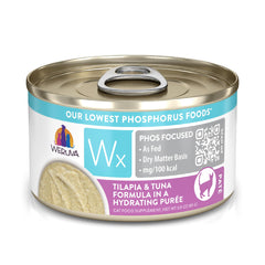 Weruva Wx Phos Focused purée tilapia-thon 3oz: texture onctueuse et hydratante.