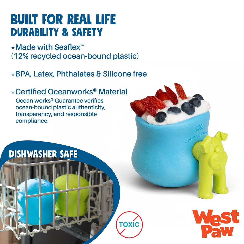 WEST PAW Toppl Stopper Insert prolonge le temps de jeu avec des friandises congelées.