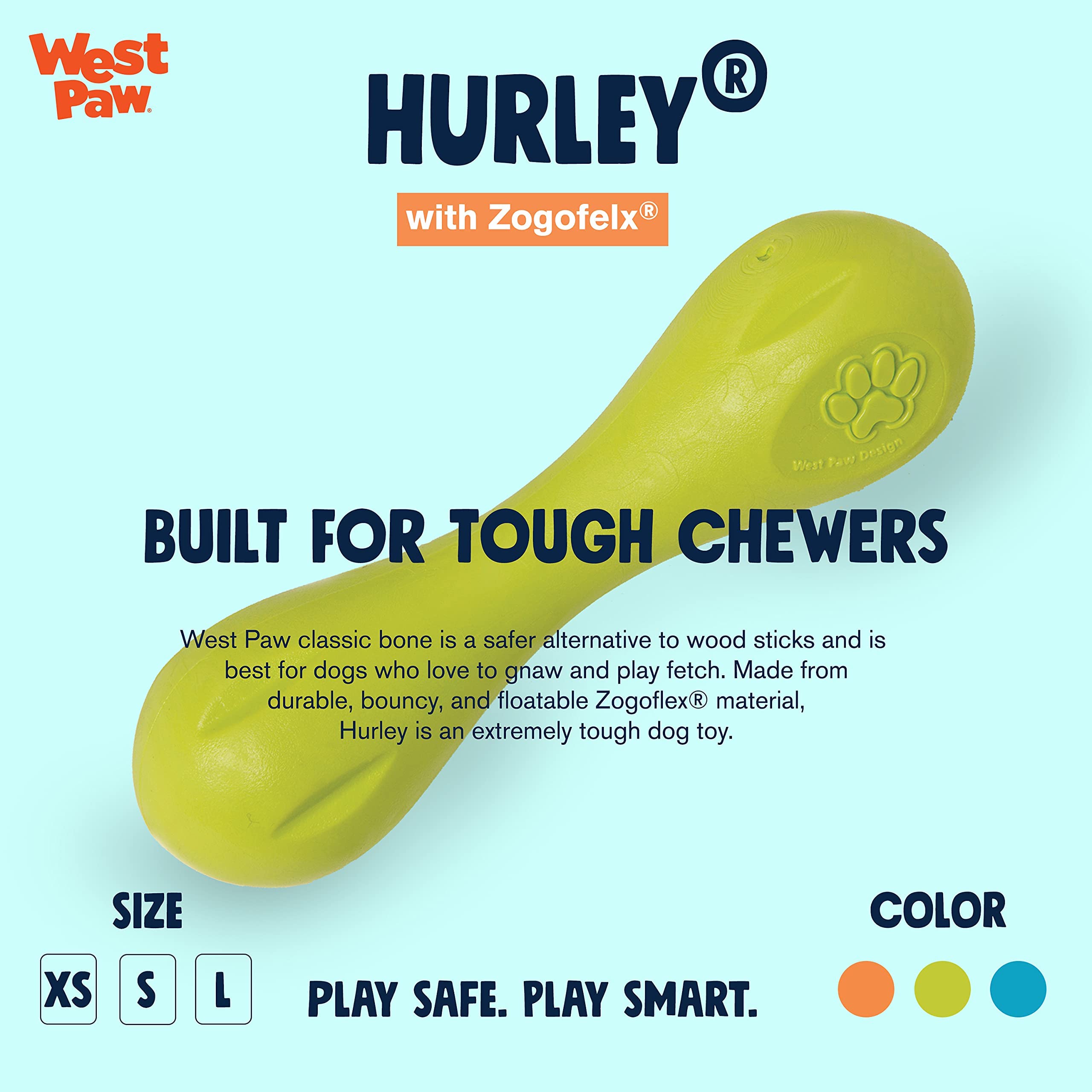 WEST PAW Zogoflex Hurley os-flottant, idéal pour ramener et mordiller en plein air