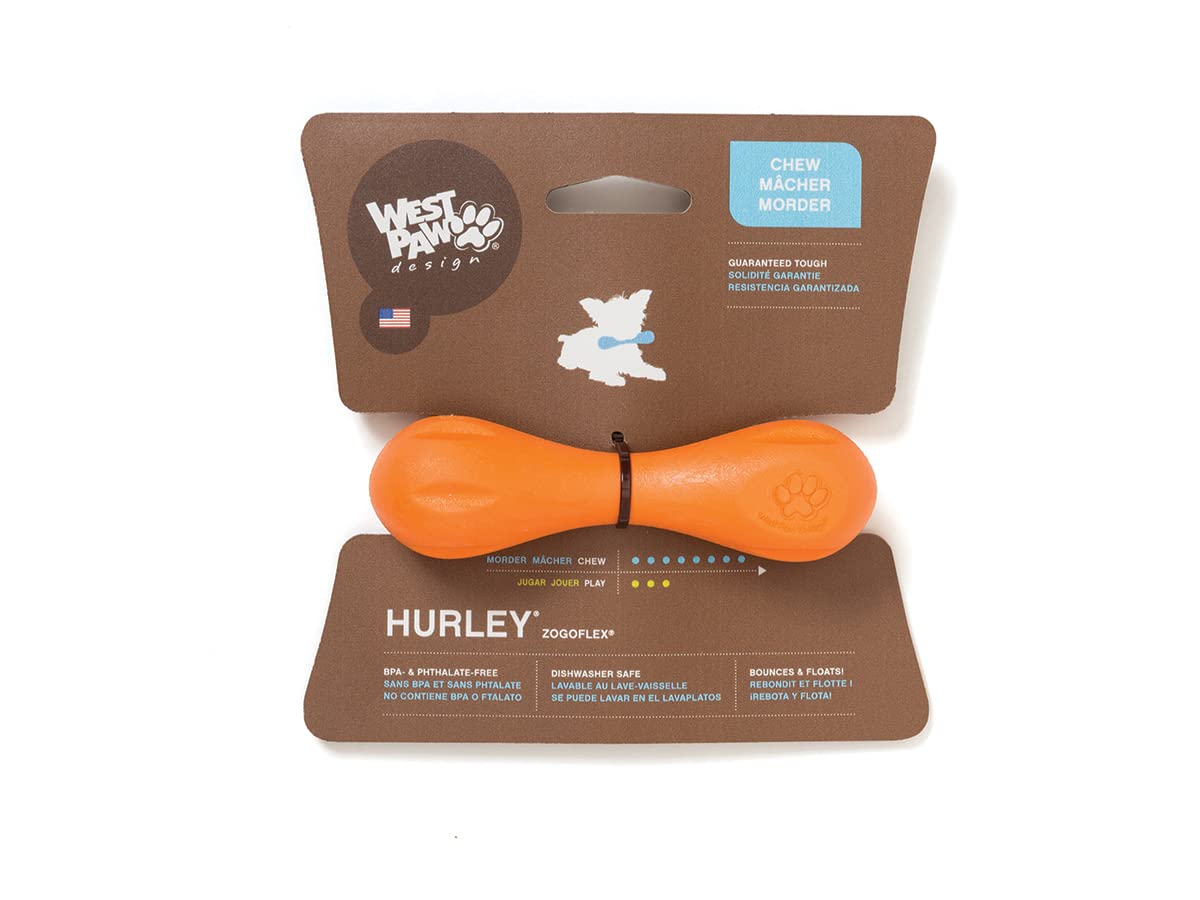 WEST PAW Zogoflex Hurley, os flottant orange, idéal pour récupération et jeux aquatiques.