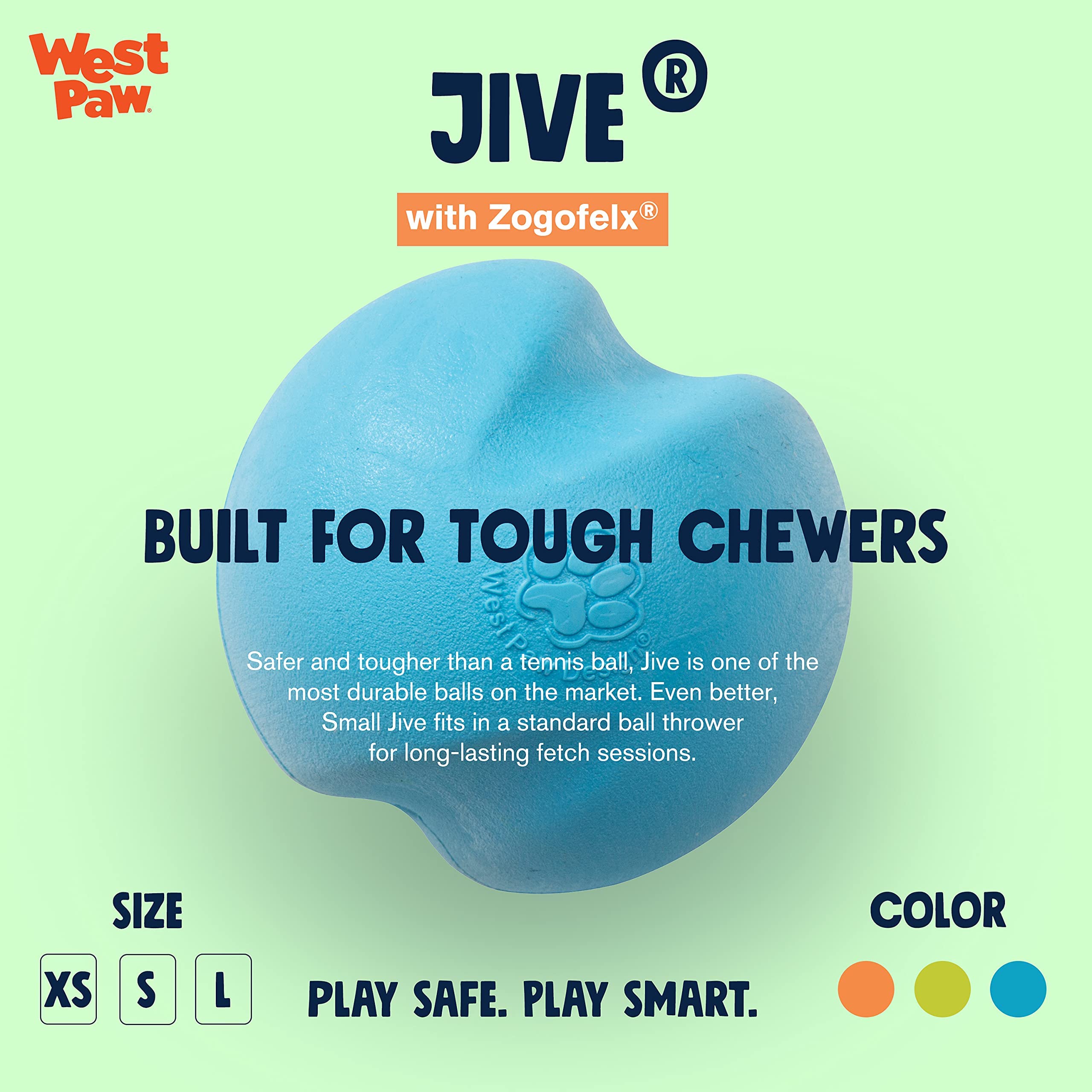 Jouet WEST PAW Zogoflex Jive Ball, jeu de rapport pour chiens actifs.