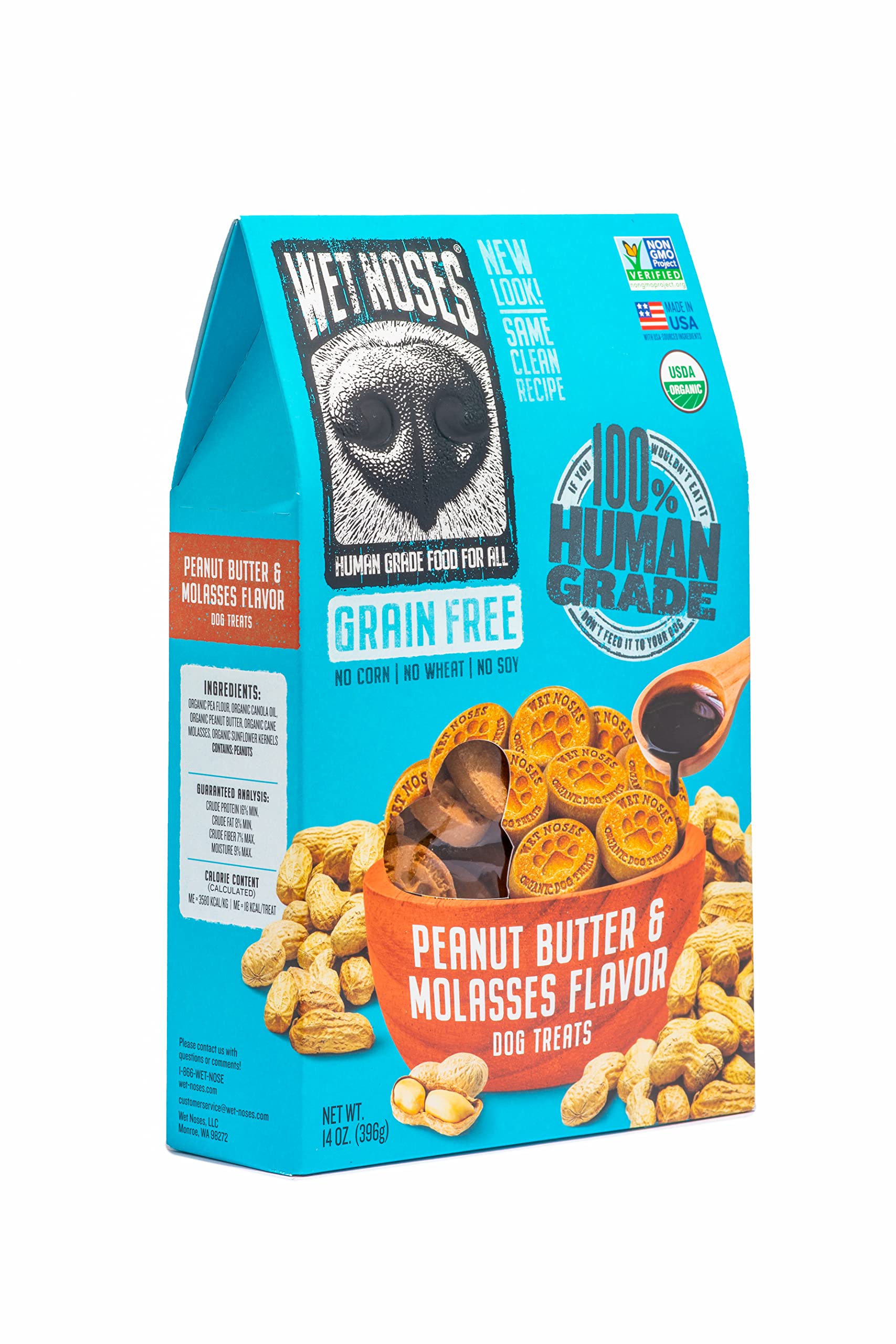 Wet Noses : emballage 14oz, biscuit biologique prêt à l'emploi.
