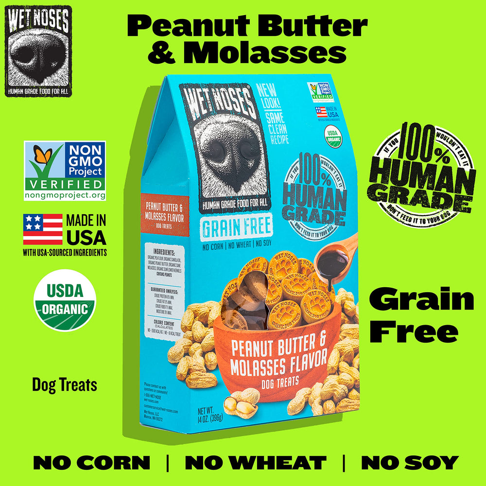 Ingrédients sans-grains bios Wet Noses pour chiens sensibles.