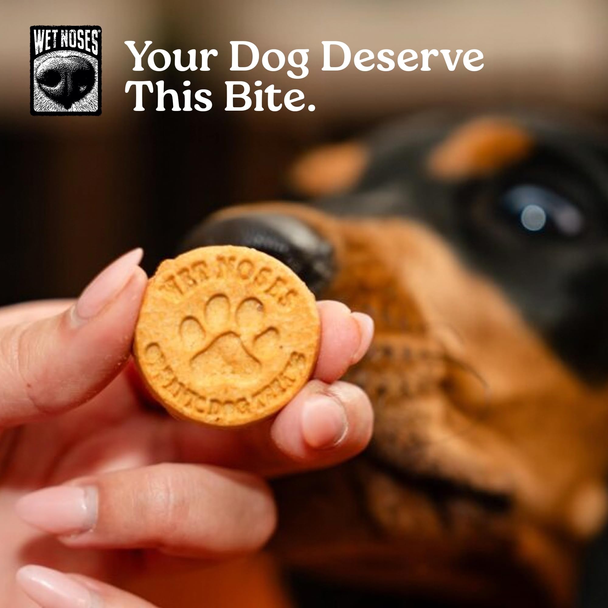 Wet Noses snacks quotidiens pour l'entraînement, faciles à partager et appréciés par les chiens.