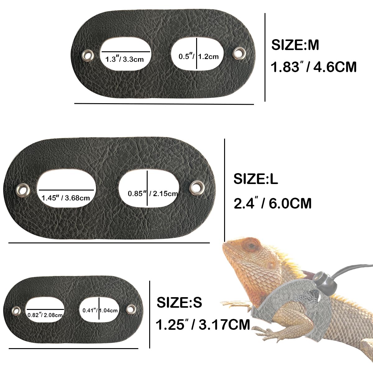 WEVONIGU Gecko Léopard harnais cuir, trois tailles adaptables pour différentes morphologies.