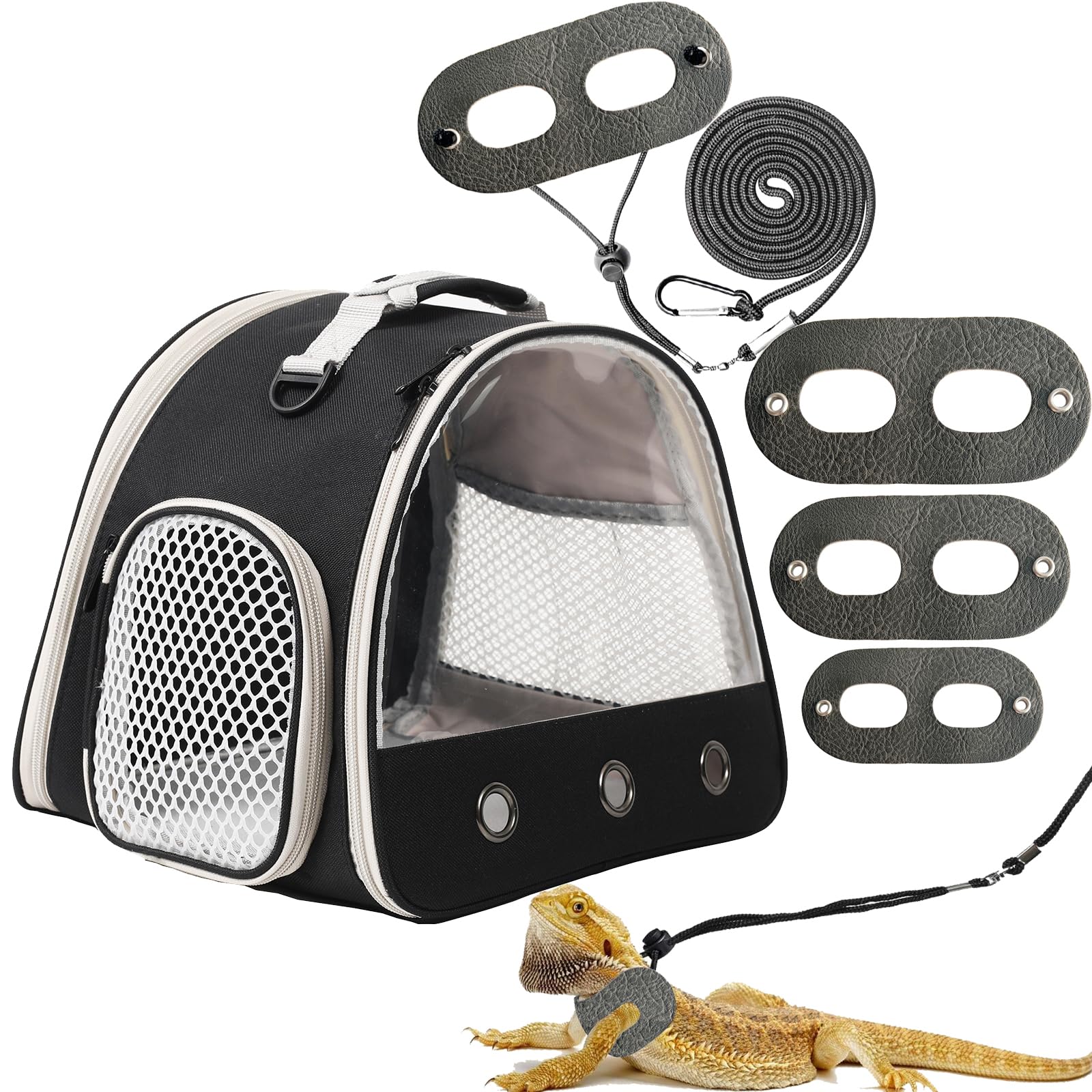 WEVONIGU Gecko Léopard porte-portatif avec harnais cuir pour déplacements confortables.